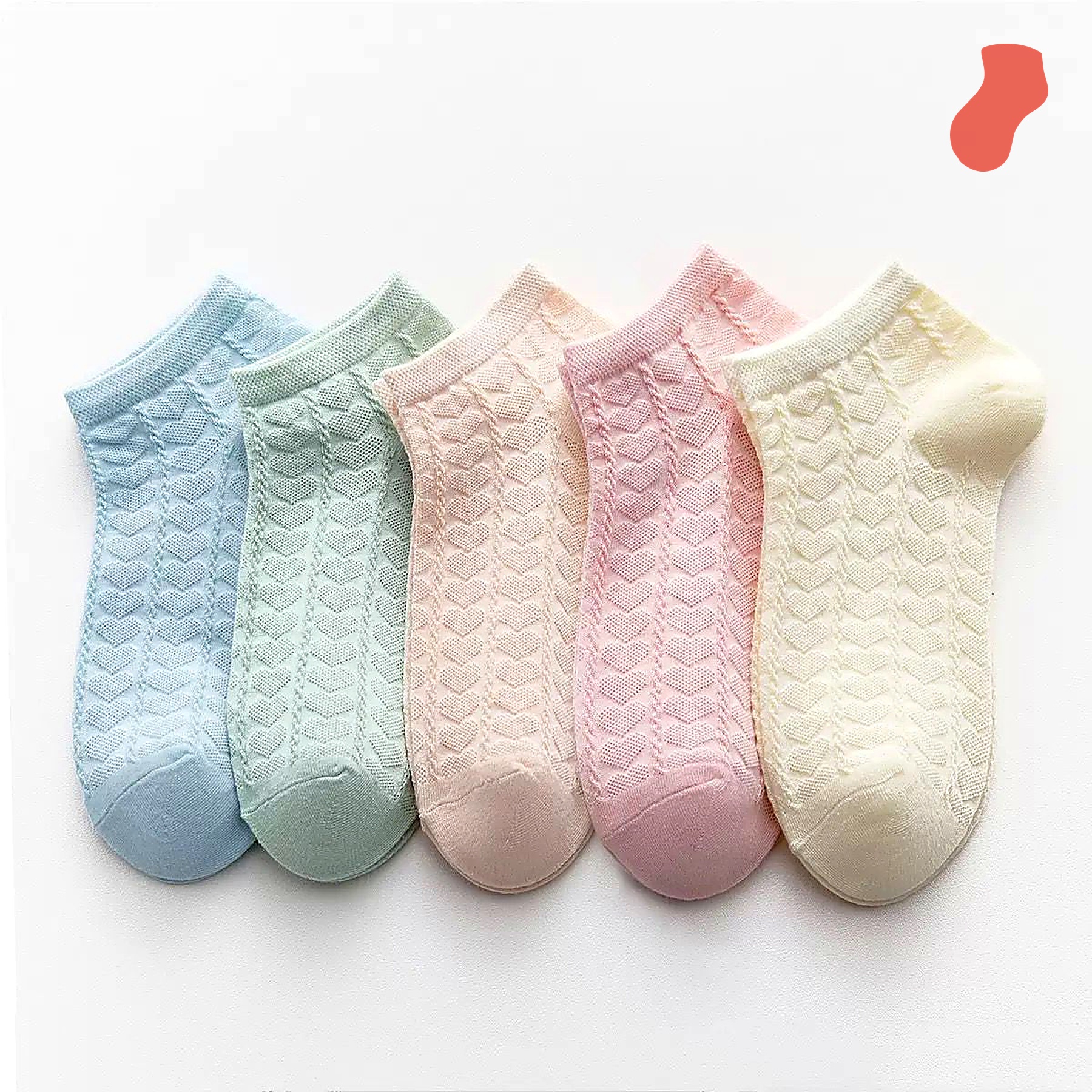 Bold Color Heart Ankle Socks