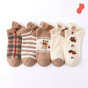 Beige Tongue Bear Ankle Socks