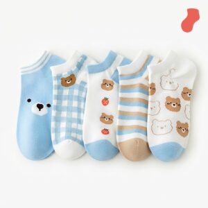 Lilac Bear Plaid & Strawberry Ankle Socks
