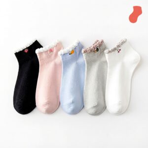 Fruit Embroidery Scalloped Ankle Socks