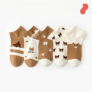 Beige Bear Ankle Socks