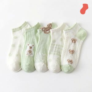 Aqua Teddy Bear Ankle Socks