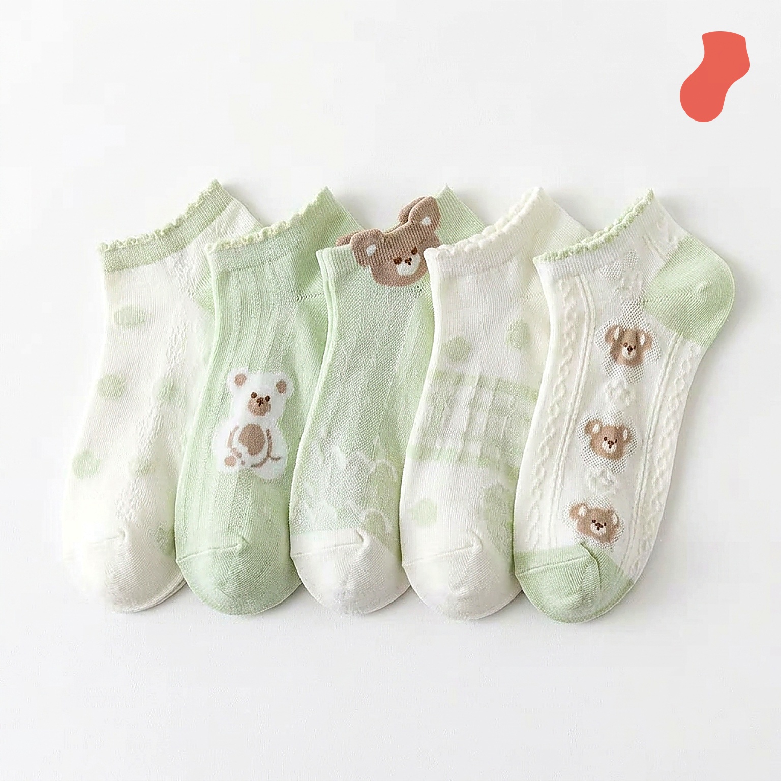 Aqua Teddy Bear Ankle Socks