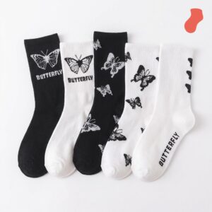Black & White Butterfly Crew Socks