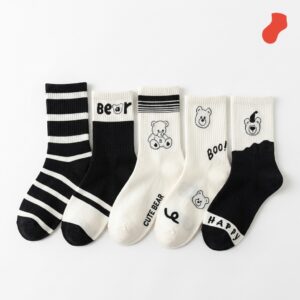 Black & White Teddy Bear Crew Socks