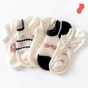 Black & White Rose Print No-Show Socks