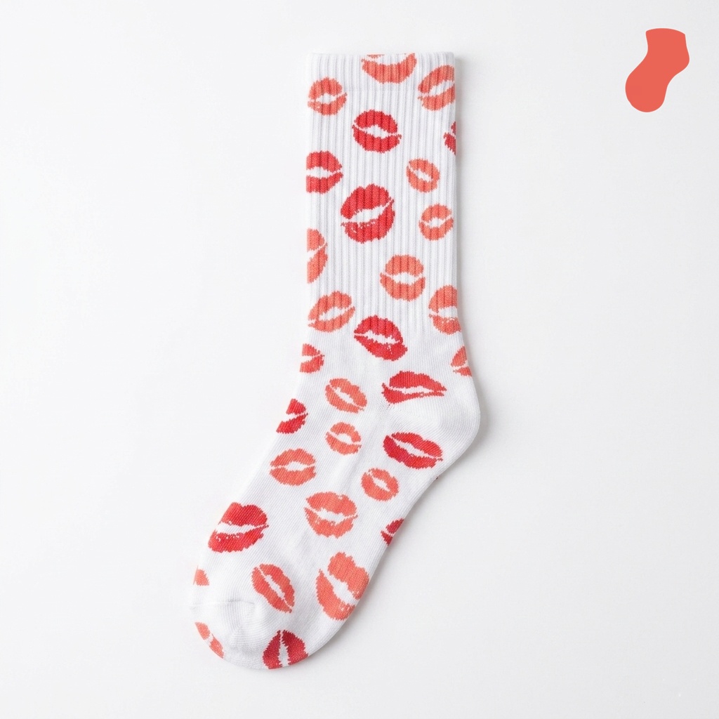 Long socks with red kisses print