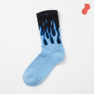 Long socks with black and sky blue flame print