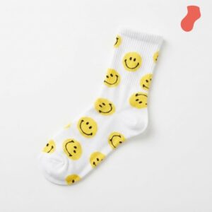 Long socks with yellow smiley print