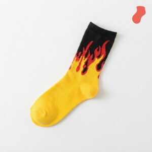 Long socks with yellow and red flame print