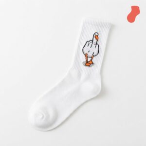 Long socks with fun goose print - What the Duck