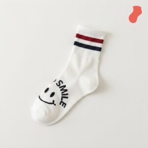 Long white socks with SMILE print