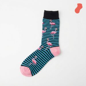 Long socks with striped flamingo print