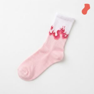Long pink socks with flame print