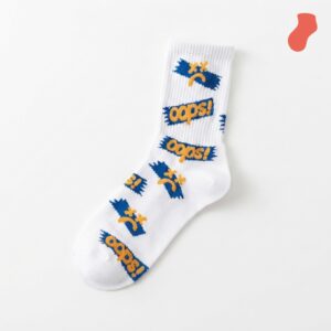 Long white socks with 'oops' print
