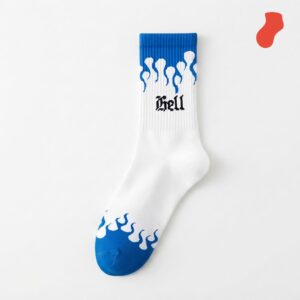 Long socks with blue flame print 'hell'